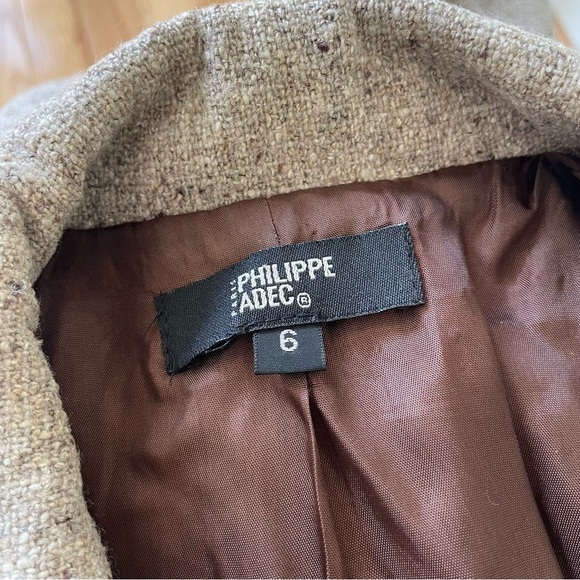 Philippe Adec Paris Vintage Wool Knit Brown Beige 3 Button Blazer Jacket Size 6 - Picture 7 of 11